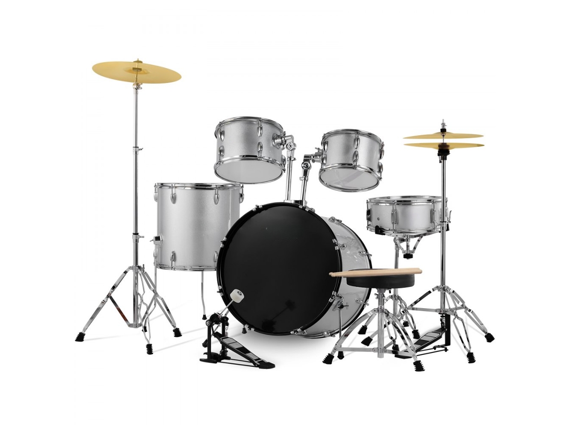 Conjunto De Bateria Profissional 5 Peças Com Banco Ajustável E Som De Qualidade Tekmaquinas