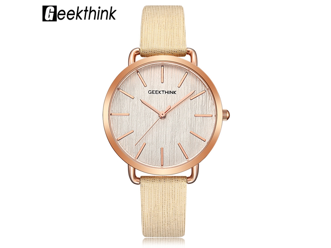 Relógio Feminino Geekthink Quartz Analógico Pulseira Pu Resistente À Água 30m Ouro