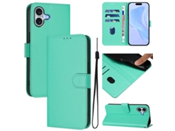 Capa De Couro Sintético Para Iphone 16 Plus - Toque Suave - Cor Sólida - Com Cordão