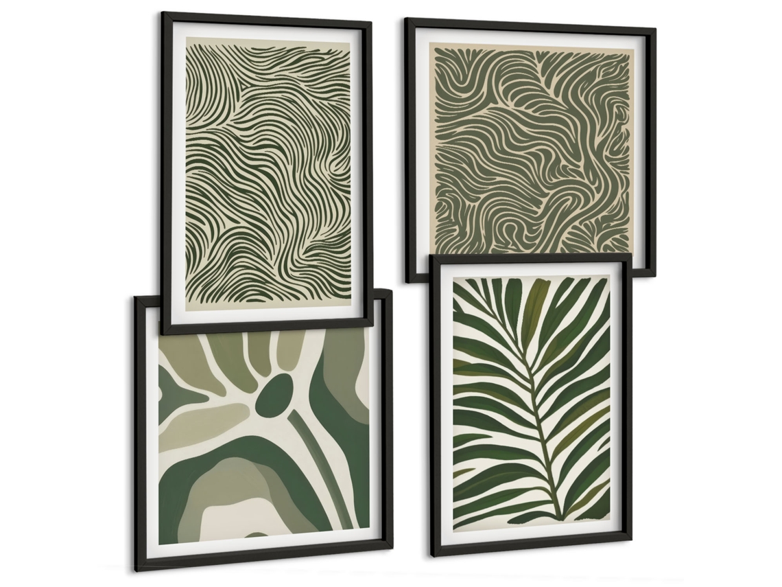 Composição De Quadros Formas Vegetais Abstratas Boho Espelharte (4 Peças)