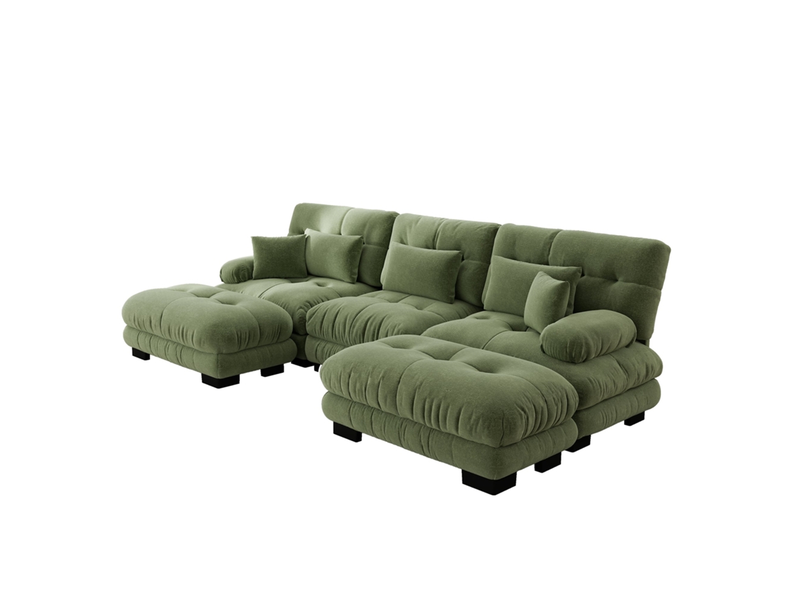 Sofá de Canto Modular Luxuoso Verde Chenille em Formato U,sofá cama Conversível com Assento Profundo e Pufe para Sala de Estar PAPRIKA SHOP