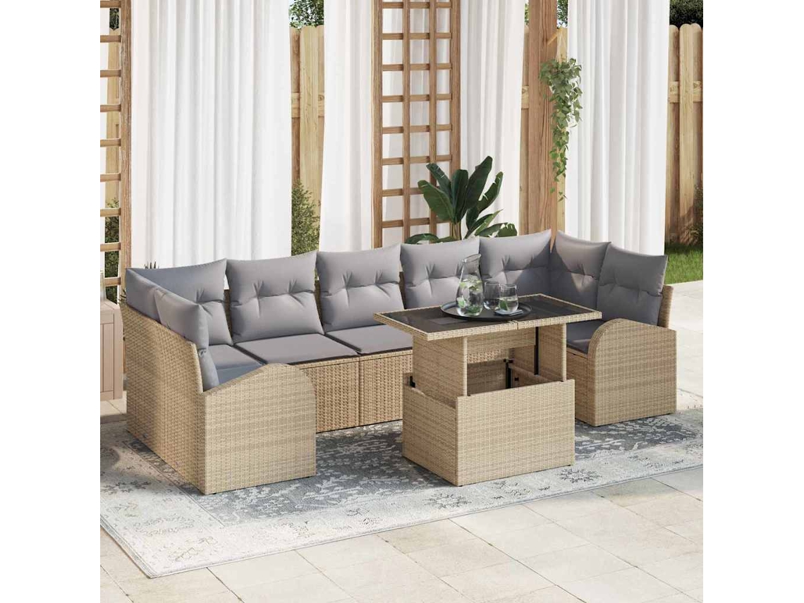 Vidaxl Conjunto De Sofá De Jardim 8 Unid. Bege Rattan De Polipropileno