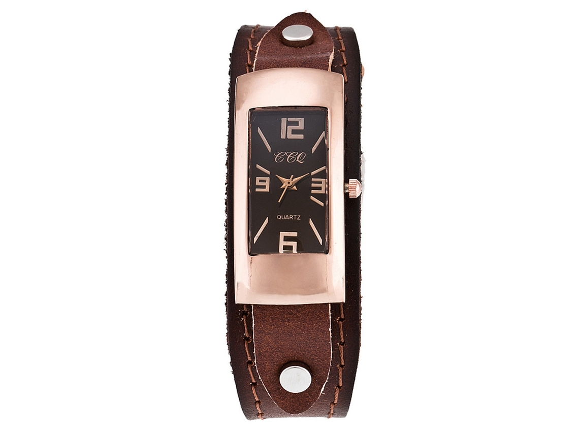 Relógio de Pulso Retangular Retro Ccq Masculino Pulseiro Pu Café Escuro