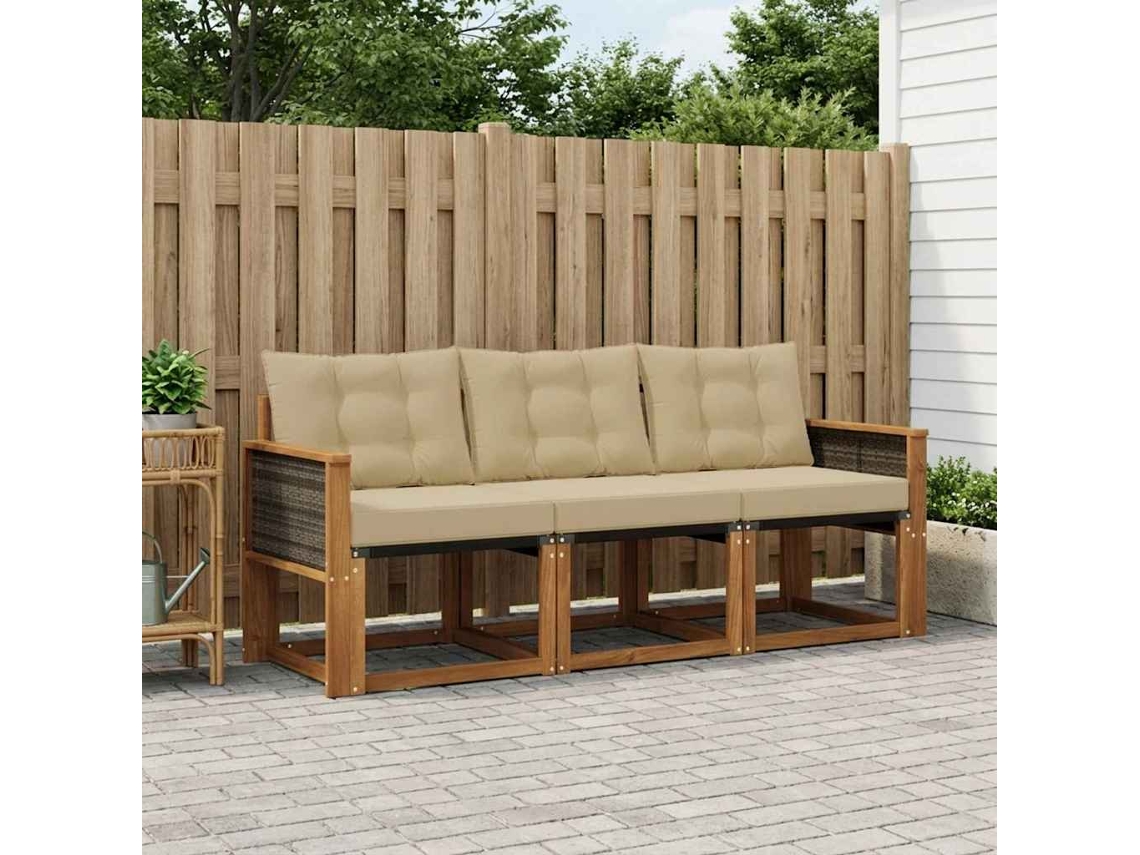 Vidaxl Conjunto De Sofás Para Exterior 3 Pcs Natural E Bege