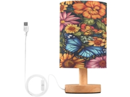 Abajur De Cabeceira Com Flores E Borboletas, Luminária De Cabeceira Led, Luminária De Leitura Com Portas Usb E Cúpula
