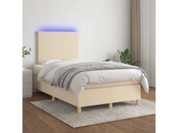Vidaxl Cama Box Spring C/ Colchão E Led 120x200 Cm Tecido Cor Creme