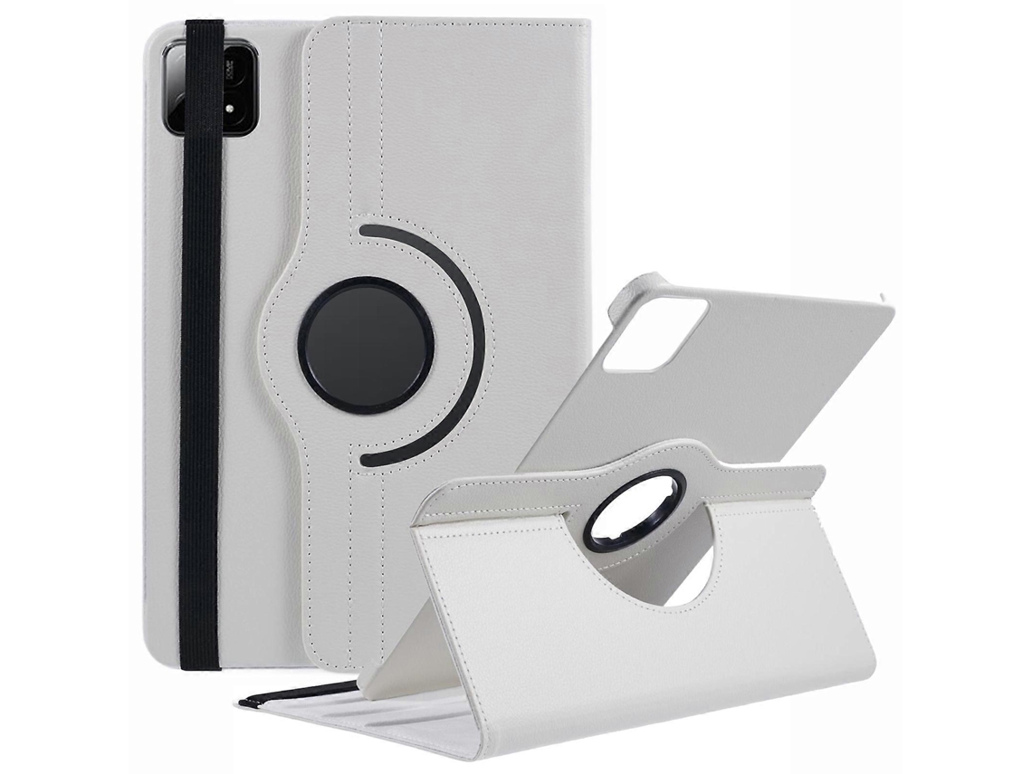Capa de couro sintético com suporte giratório e faixa elástica (branca) para Xiaomi Pad 6s Pro 12.4 (Hengrongshen)
