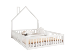 Cama Infantil Estofada 140 X 200 Cm Estilo Minimalista em Madeira de Pinho,formato Chaminé,estrado de Ripas,sem Colchão PAPRIKA