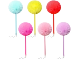 Canetas Esferográficas Com Pompons, Pacote 6, Fofinhas, Fofas, Para