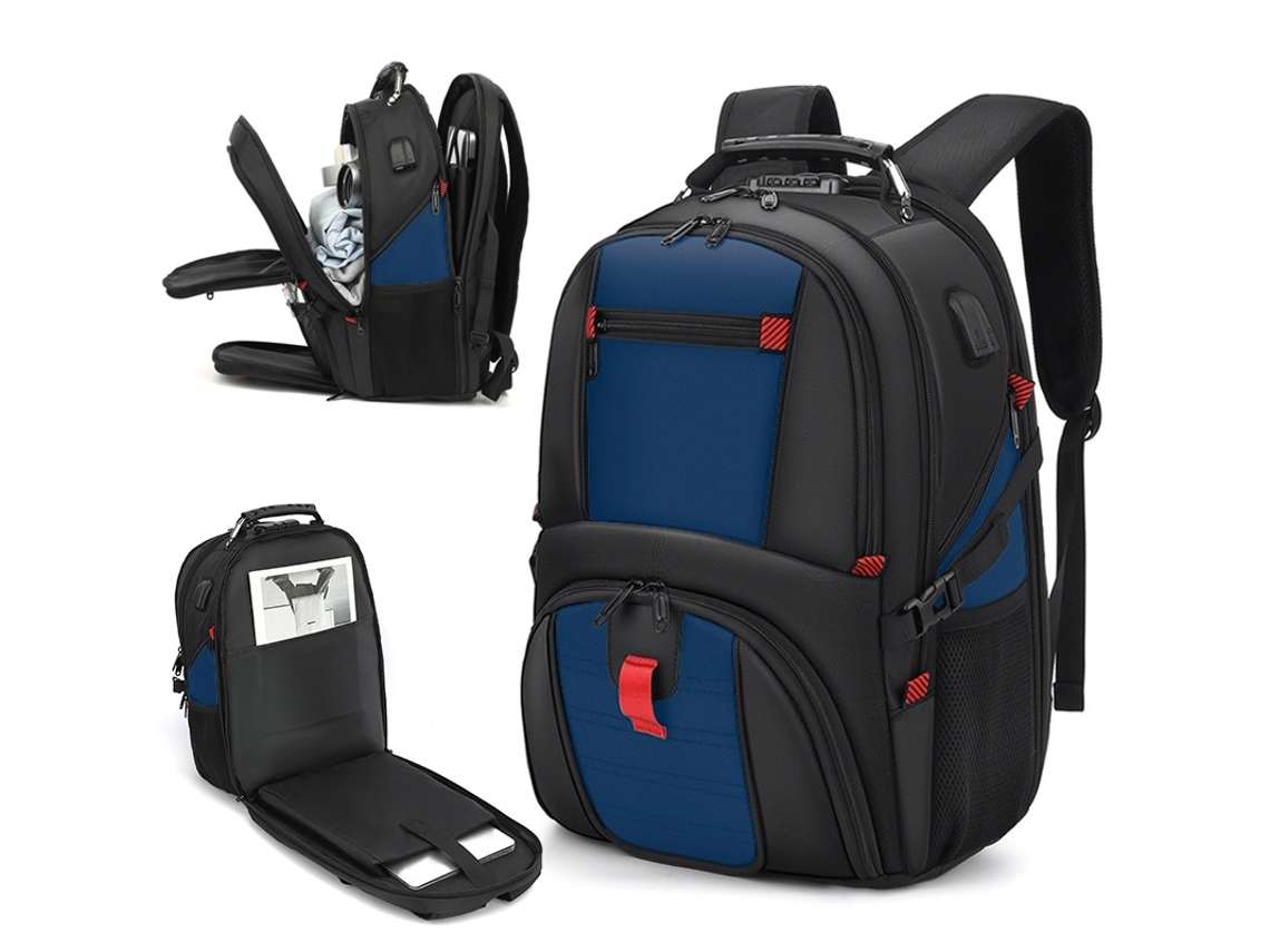 Mochila de grande capacidade (50L) para laptop de 17 polegadas, com porta de carregamento USB.