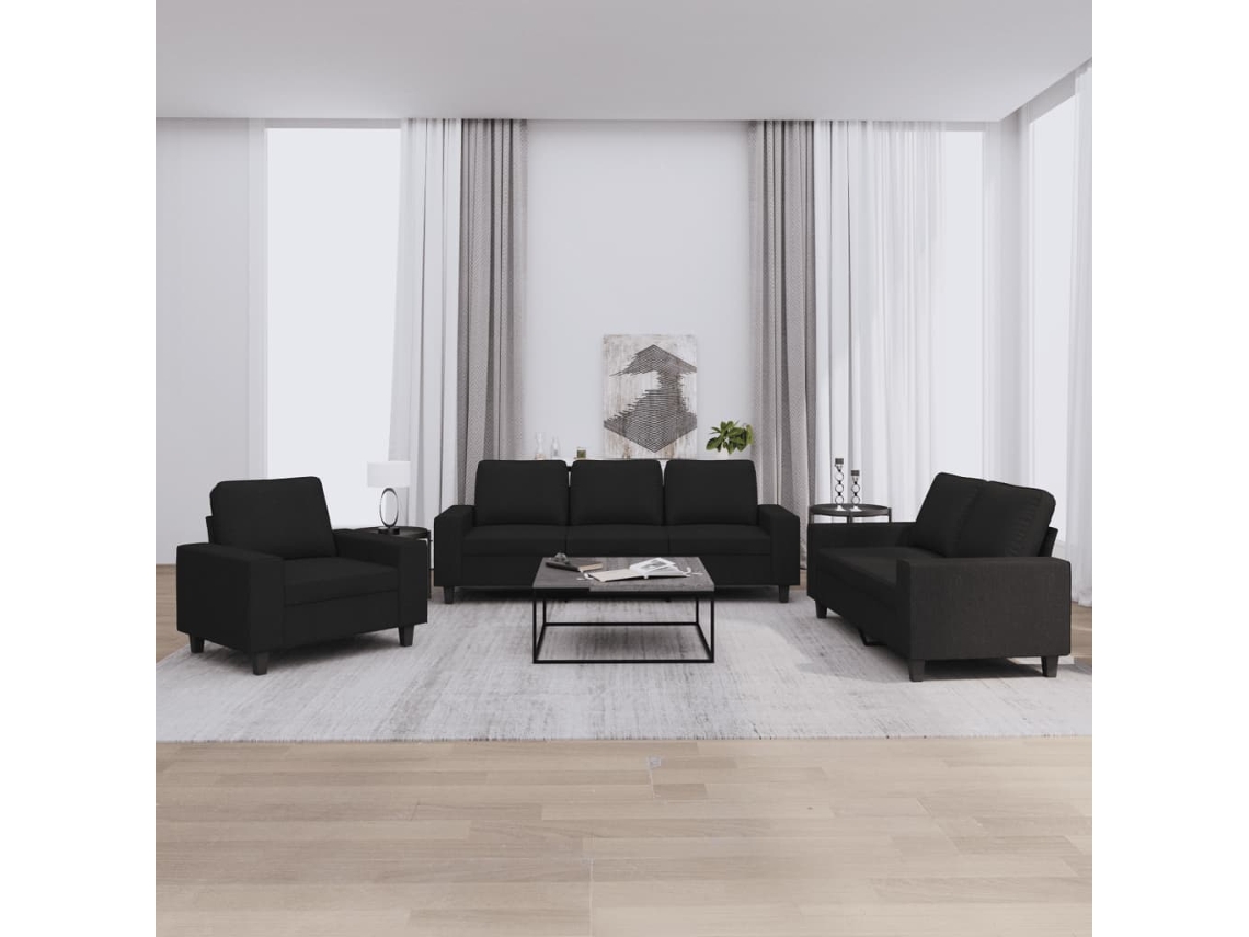Vidaxl 3 Pcs Conjunto De Sofás Tecido Preto
