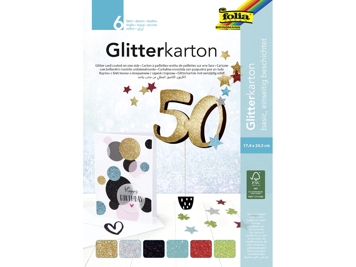 Bloco de Papelão FOLIA Glitter Básico 170 X 245 Mm 300 G/M²