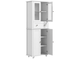 Despensa de cozinha com 2 portas de vidro temperado, gaveta, branco, 61x35x168,5 Cm | S/MARCA