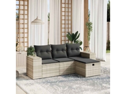 Vidaxl 4 Pcs Conj. Sofás Jardim C/ Almofadões Vime Pe Cinzento-claro