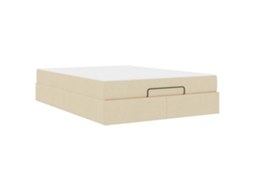 SYFAX™ Estrutura de Cama com Colchão 2 Pcs Creme Tecido