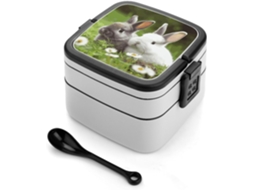 Marmita Bento Fofa De Dois Andares Com Coelhinhos, Design Moderno E Minimalista, Empilhável, À Prova De Vazamentos