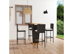 Conjunto Bar 5 Peças P/ Jardim C/ Almofadões Vime Pe Preto Dkd Home Decor