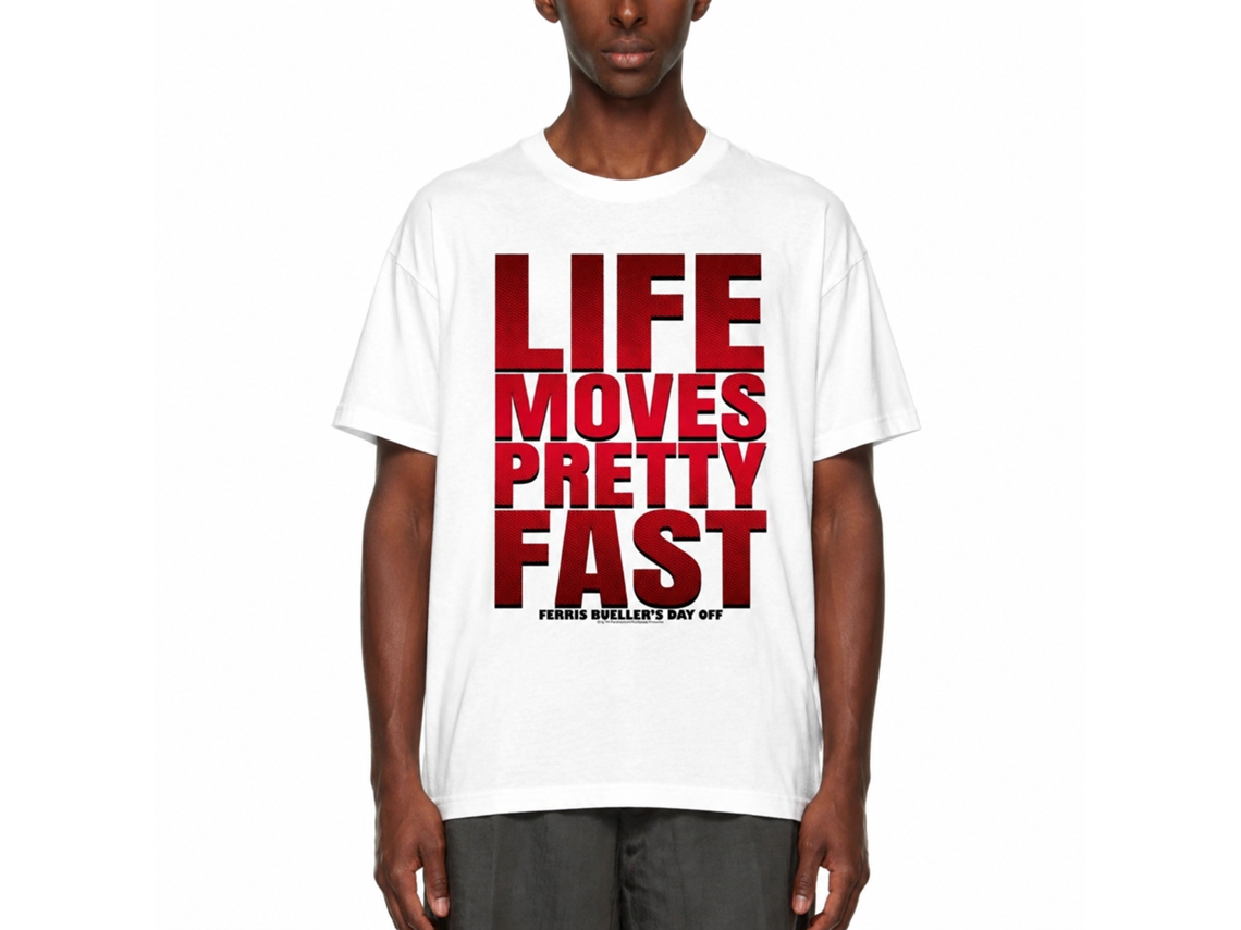 Rockinstone Ferris Bueller's Day Off Life Moves Pretty Fast White Adult T-shirt Size:xxxl
