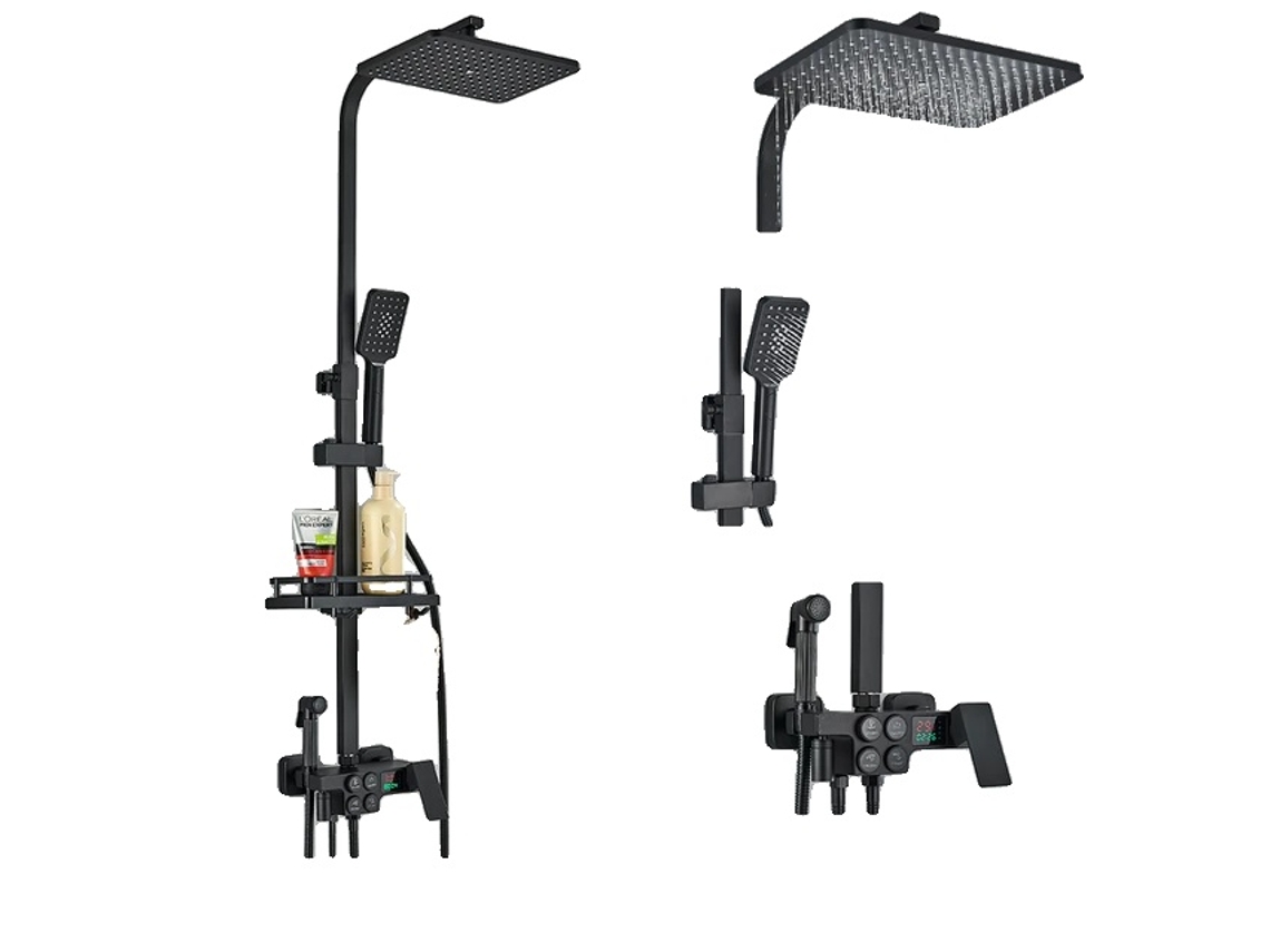 Torneira Termostática Para Chuveiro, Torneira Para Banheira Rainfall, Eletricidade Inteligente, Preto Fosco 4dhc Oem