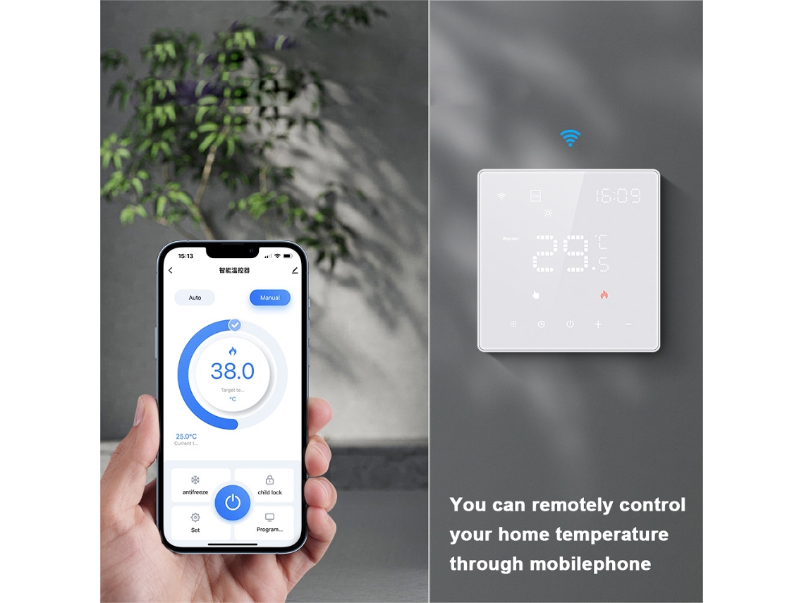 Yuru termostato Inteligente Tuya Wifi com Tela Touch, Controle Remoto, Compatível com Alexa e Home