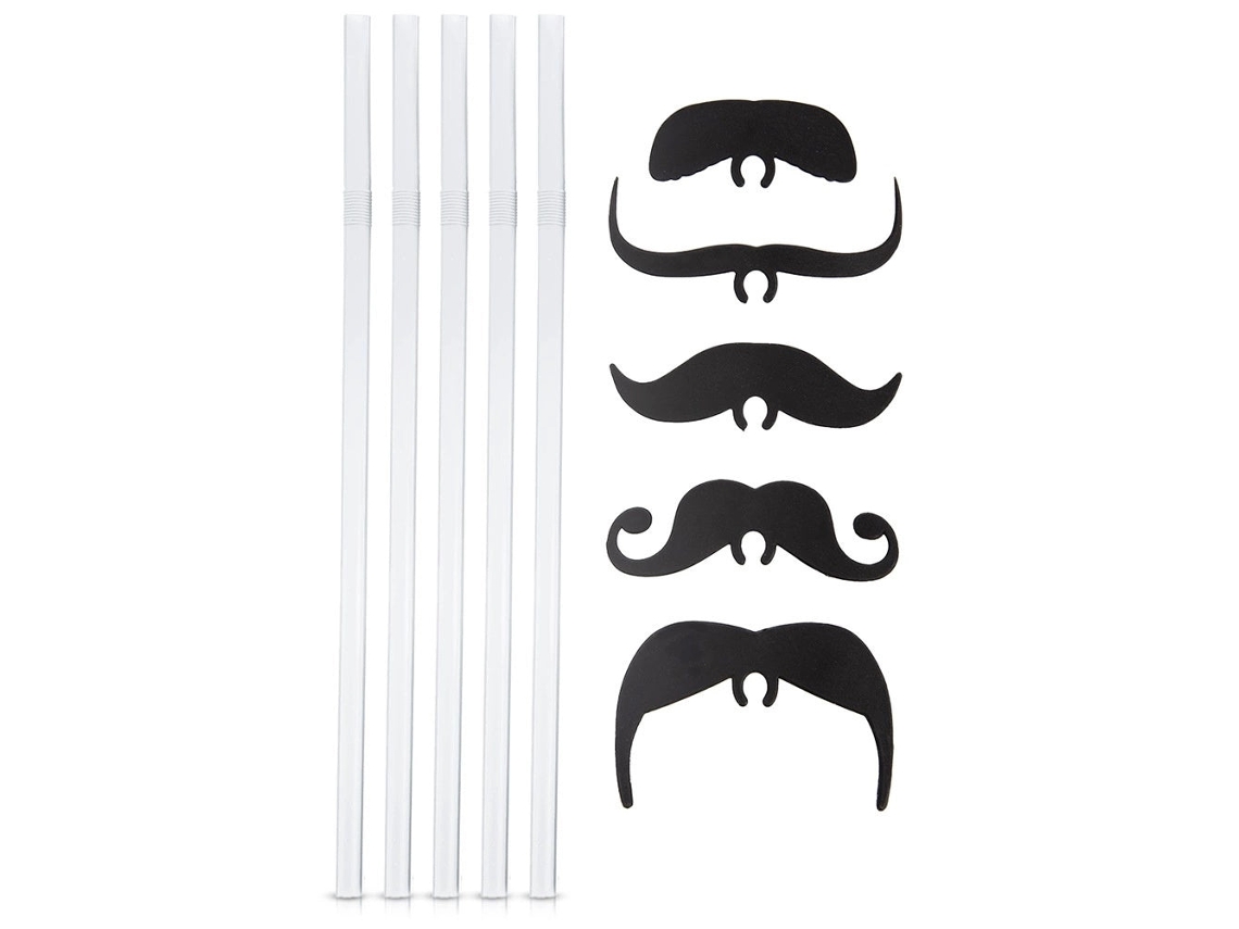 Conjunto De 5 Palhinhas Flexíveis Com Bigode