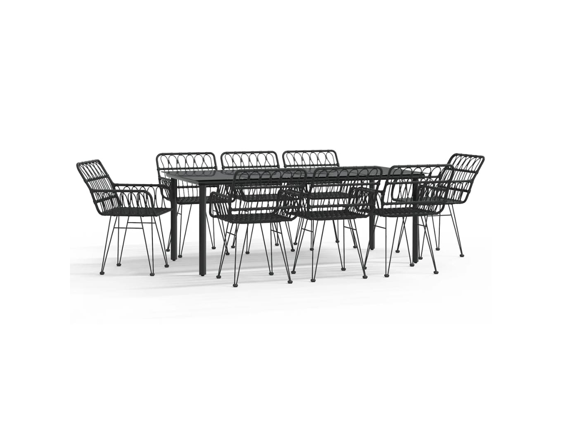 Maison Exclusive - 9 Pcs Conjunto De Jantar Para Jardim Vime Pe Preto