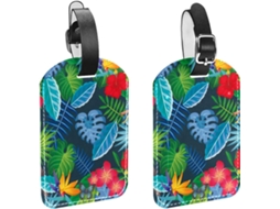 Conjunto De 2 Etiquetas Bagagem Em Couro Sintético Com Estampa Palmeira Tropical, Vermelhas