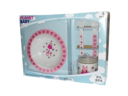 Vajilla Infantil Melamina 4 Piezas Rosa Planet Baby