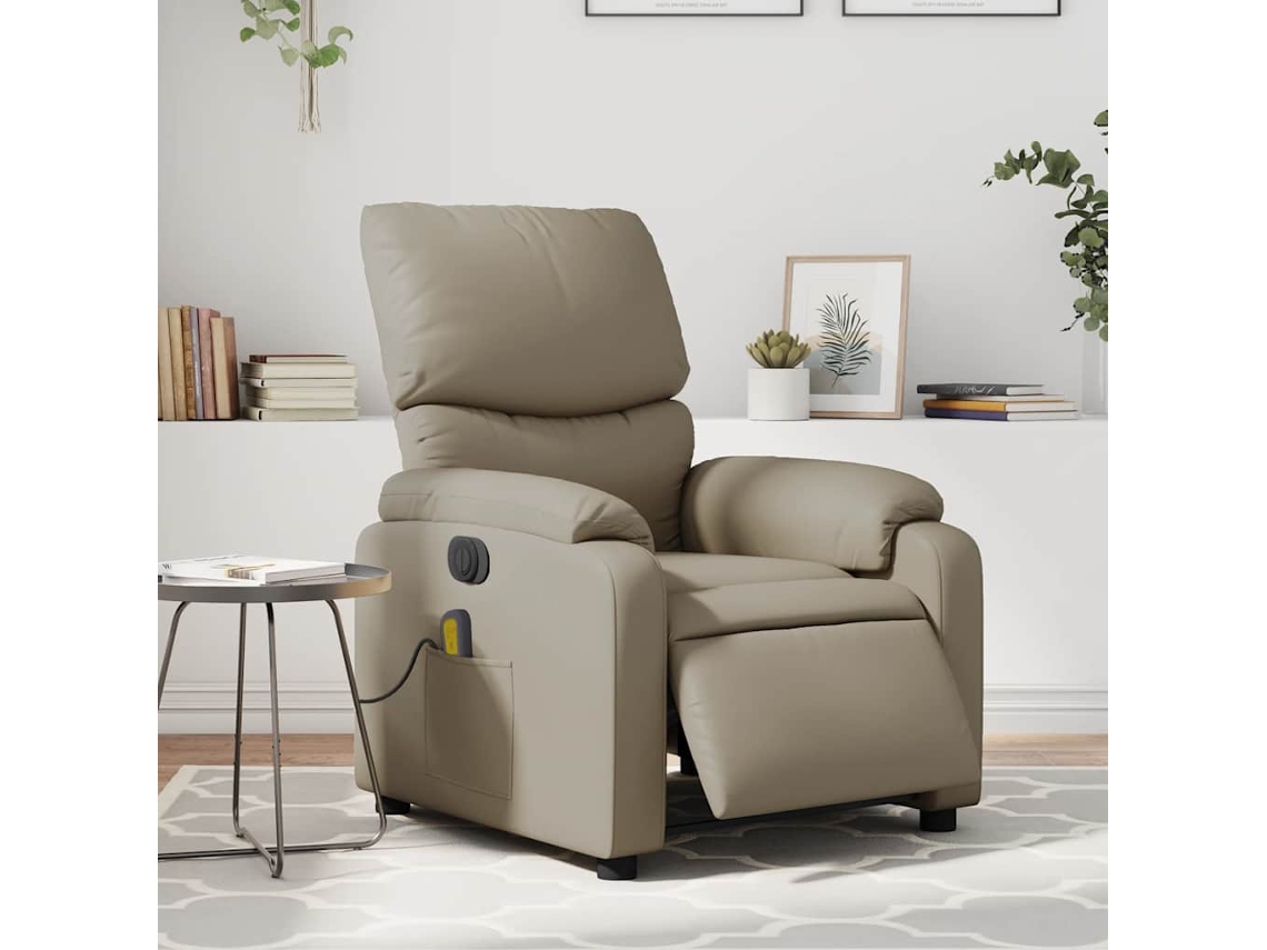 Vidaxl Poltrona Massagens Reclinável Elétrica Couro Artif. Cappuccino