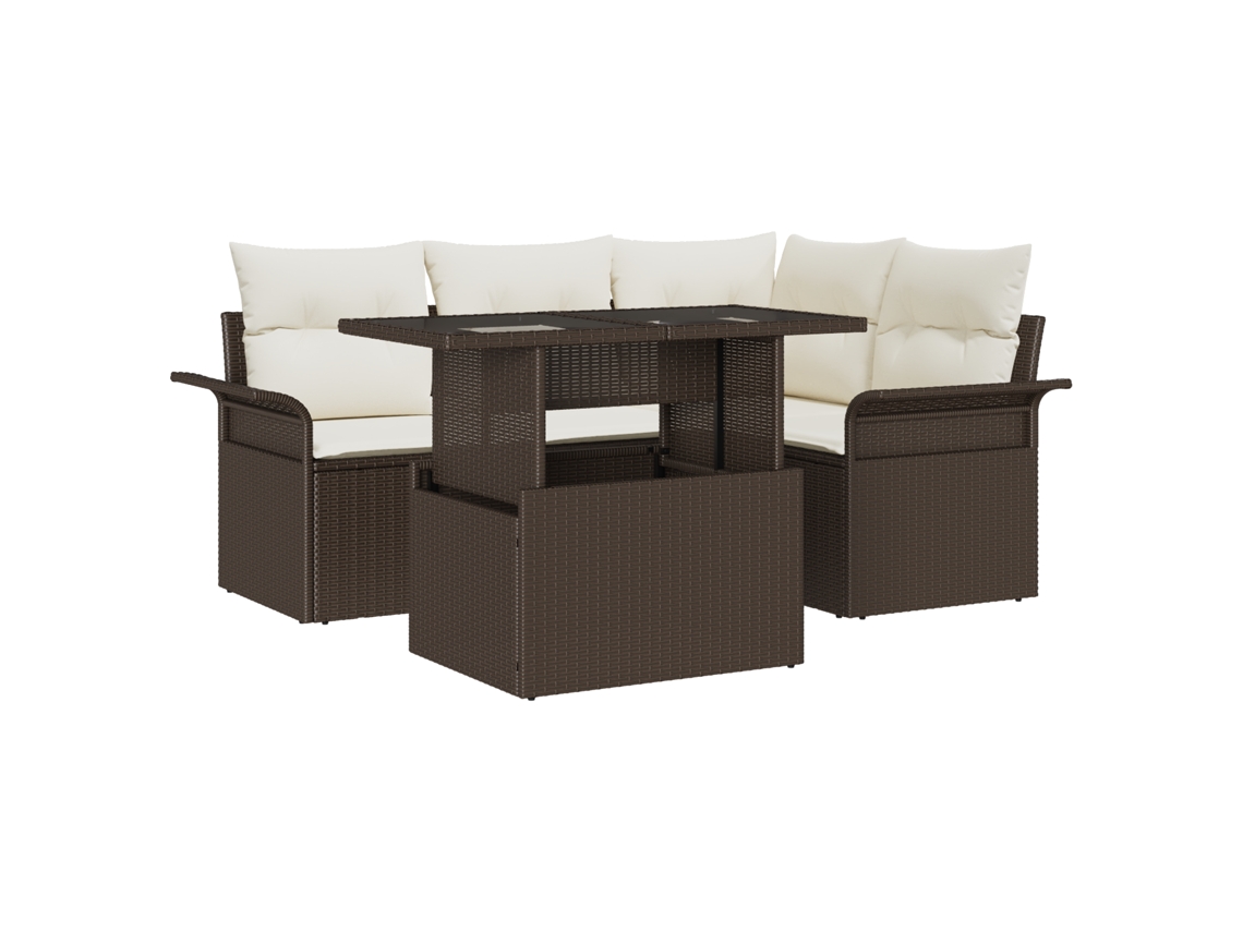 Conjunto 5 De Sofás De Jardim Vidaxl Com Almofadas  Castanho Vime Pe