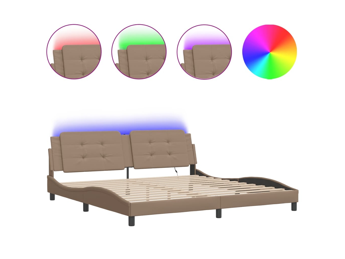Estrutura de Cama com Led Sem Colchão Zadar 200x200 cm Cappuccino MAISON EXCLUSIVE