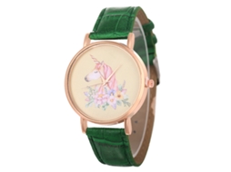 Relógio de Quartzo com Pulseira de Couro Estilo Simples Moderno para Jovens Amantes (verde)