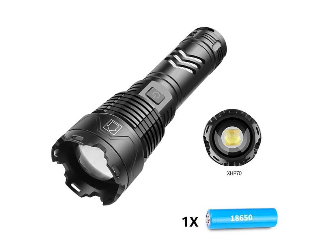 Abajur de Alumínio Xhp160, Indicador de Energia Usb MDUG (2800b p70 + 1 Bateria 18650)