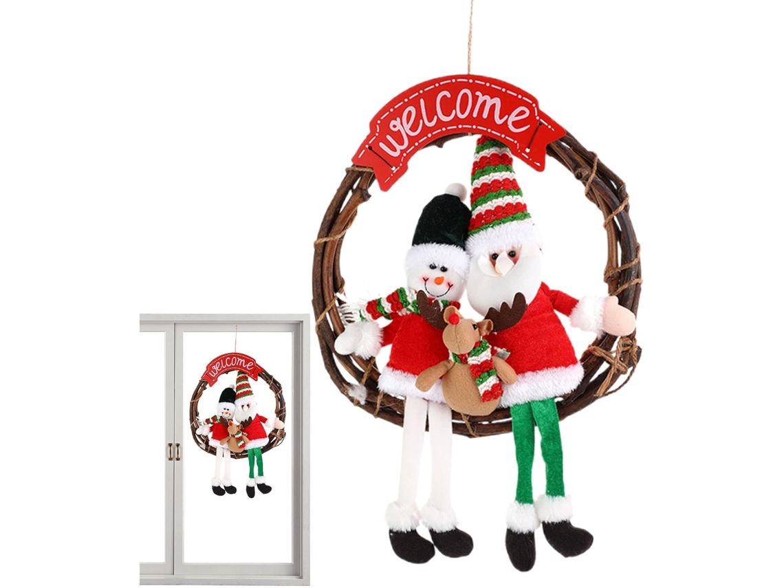 Guirlanda De Natal Em Rattan Com Papai Noel E Decoração Para Varanda, Porta Ou Parede.