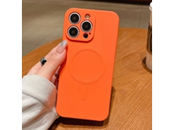 Capa Magsafe Para Iphone 14 Pro Max - Silicone Líquido Com Cor Sólida | Magnética - Laranja