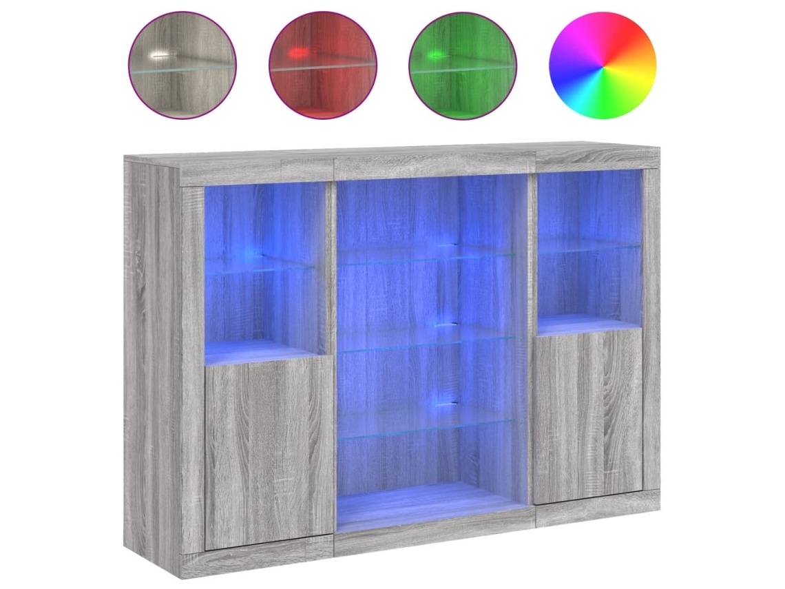 Conjunto de 3 aparadores MAISON EXCLUSIVE com LEDs derivados da Madeira Cinzento Sonoma