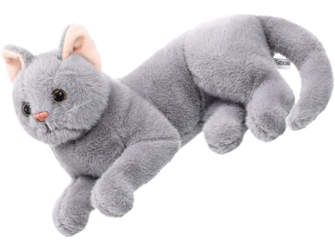 Gato De Pelúcia Cinza, Animal Decorativo Para Casa, Brinquedo Com