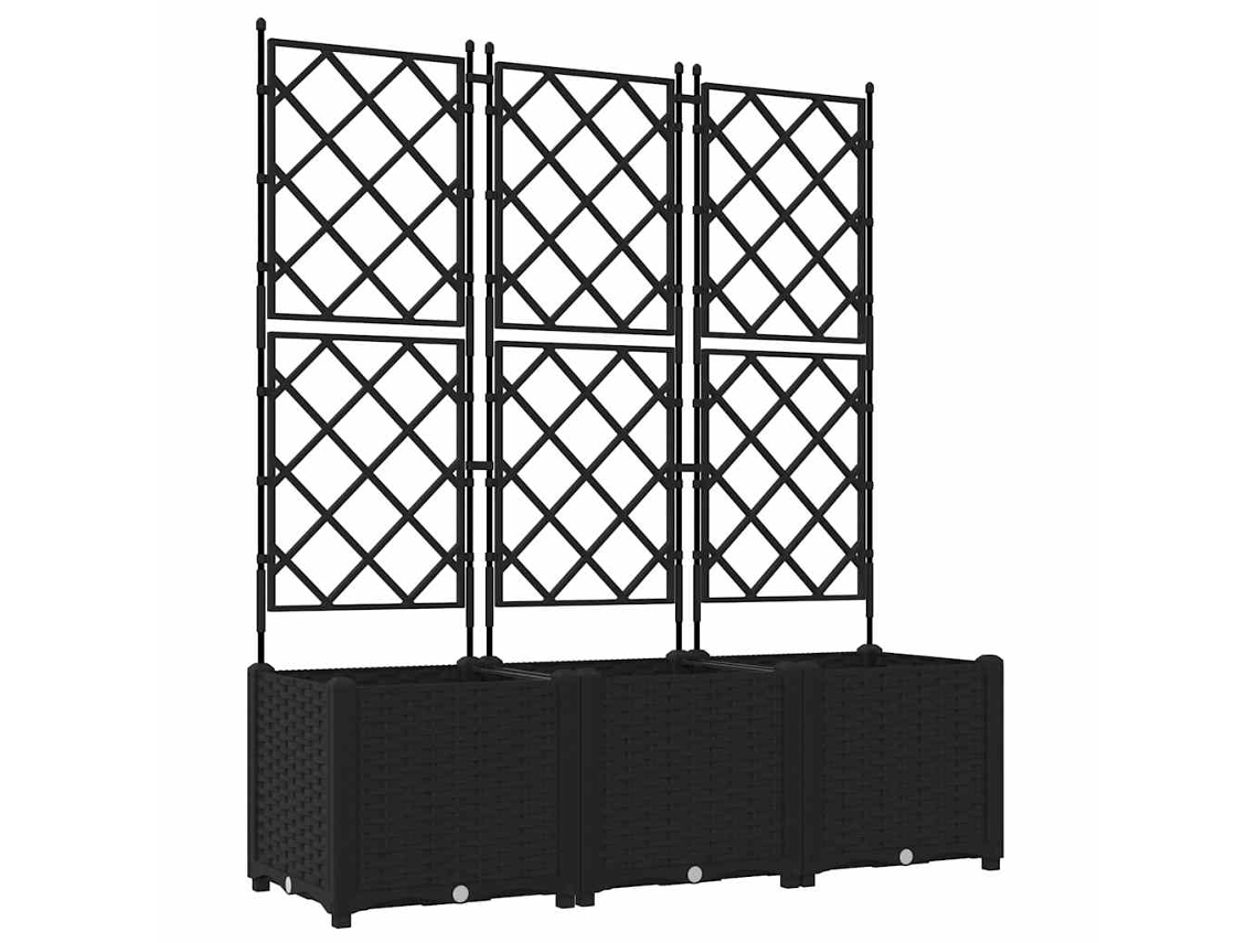 Conjunto 3 Plantador Moderno De Polipropileno Com Treliça Vidaxl Preto Polipropileno