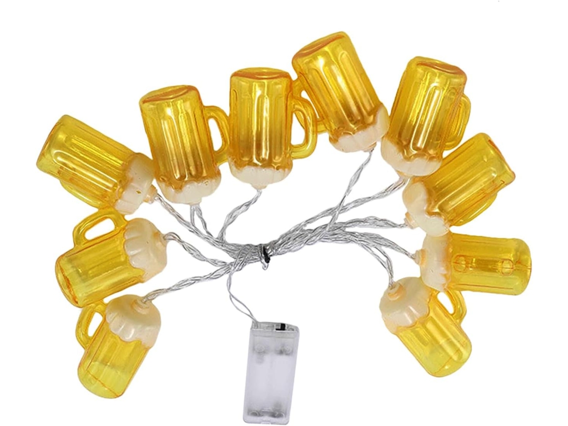 Luzes Led Flexíveis e Dobráveis em Formato de Caneca de Cerveja Amarela, 2m, 10 Leds para Decoração. SFUSHOS