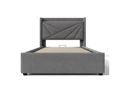 Cama Estofada Solteiro 90x200 com USB, Cabeceira, Colchão, Linho PAPRIKA