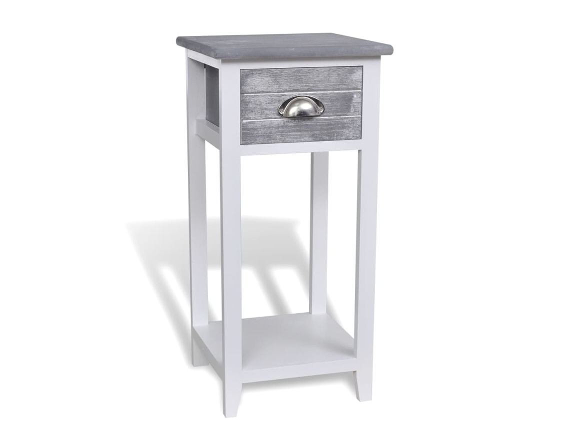 Vidaxl Mesa De Cabeceira Com 1 Gaveta, Cinzento E Branco