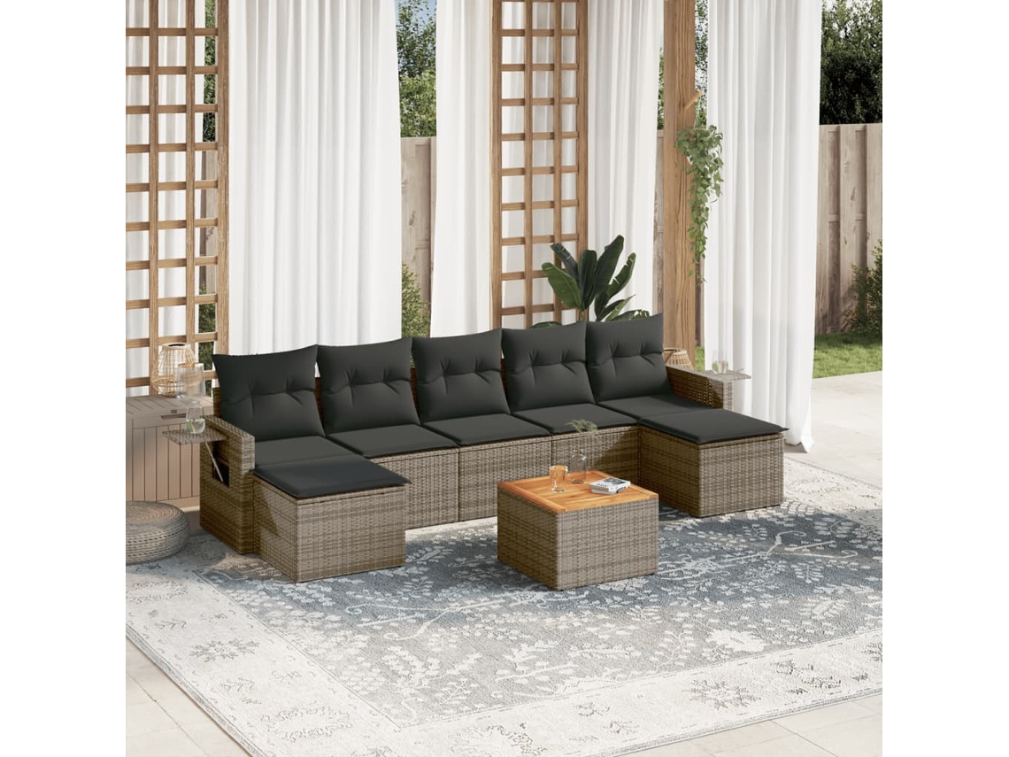 Vidaxl 8 Pcs Conjunto Sofás De Jardim C/ Almofadões Vime Pe Cinzento