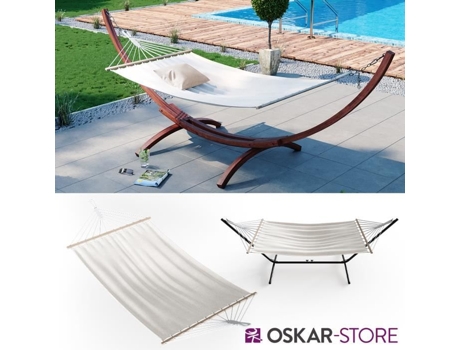 Rede de algodão puro Oskar-Store branca 120x190 cm - Móveis de jardim - Natural - Fácil de desmontar e lavável