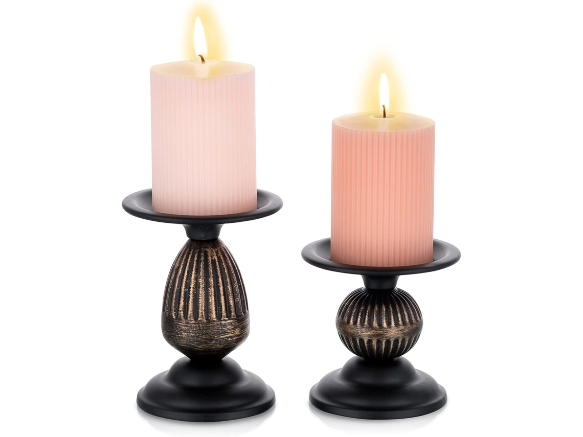2 Castiçais Decorativos Castiçal de Metal Antigo Retro Fosco BRILVIBERA