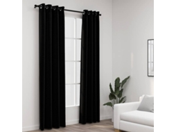 Vidaxl Cortinas Opacas Aspeto Linho C/ Ilhós 2 Pcs 140x225 Cm Preto