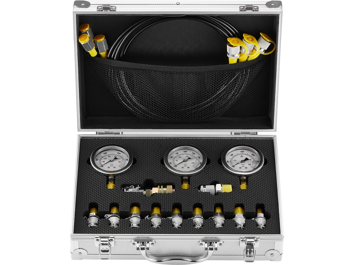 Kit Teste Pressão Hidráulica 3 Manômetros 11 Acessórios 3 Mangueiras