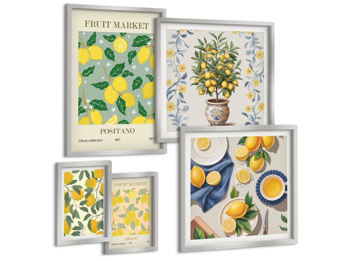 Conjunto De Pinturas Cítricos Frutas Frescas Padrões Espelharte (5 Peças)