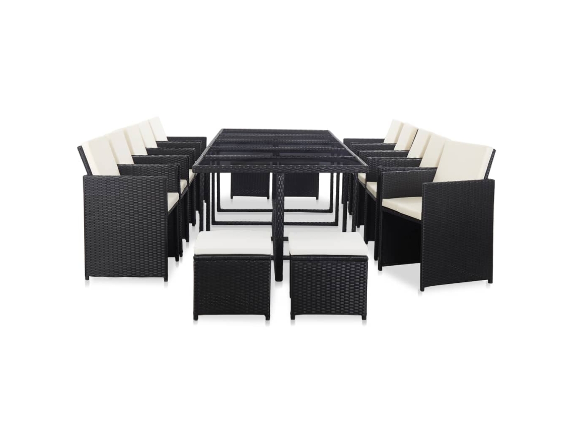 Vidaxl 15 Pcs Conjunto Jantar Exterior Com Almofadões Vime Pe Preto