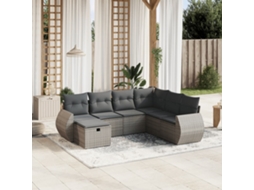 Vidaxl 7 Pcs Conjunto Sofás P/ Jardim C/ Almofadões Vime Pe Cinzento