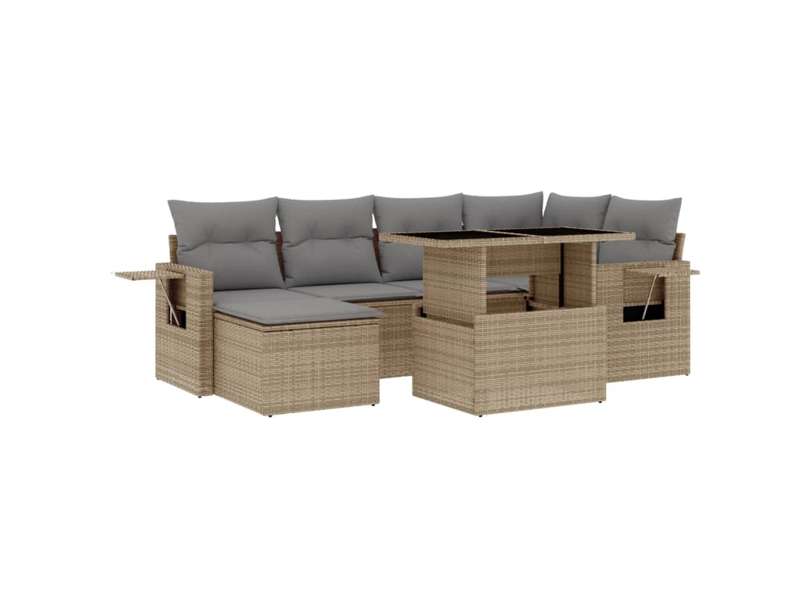 Conjunto de 7 sofás para jardim com almofadões Vime Pe Bege MAISON EXCLUSIVE (7 peças)